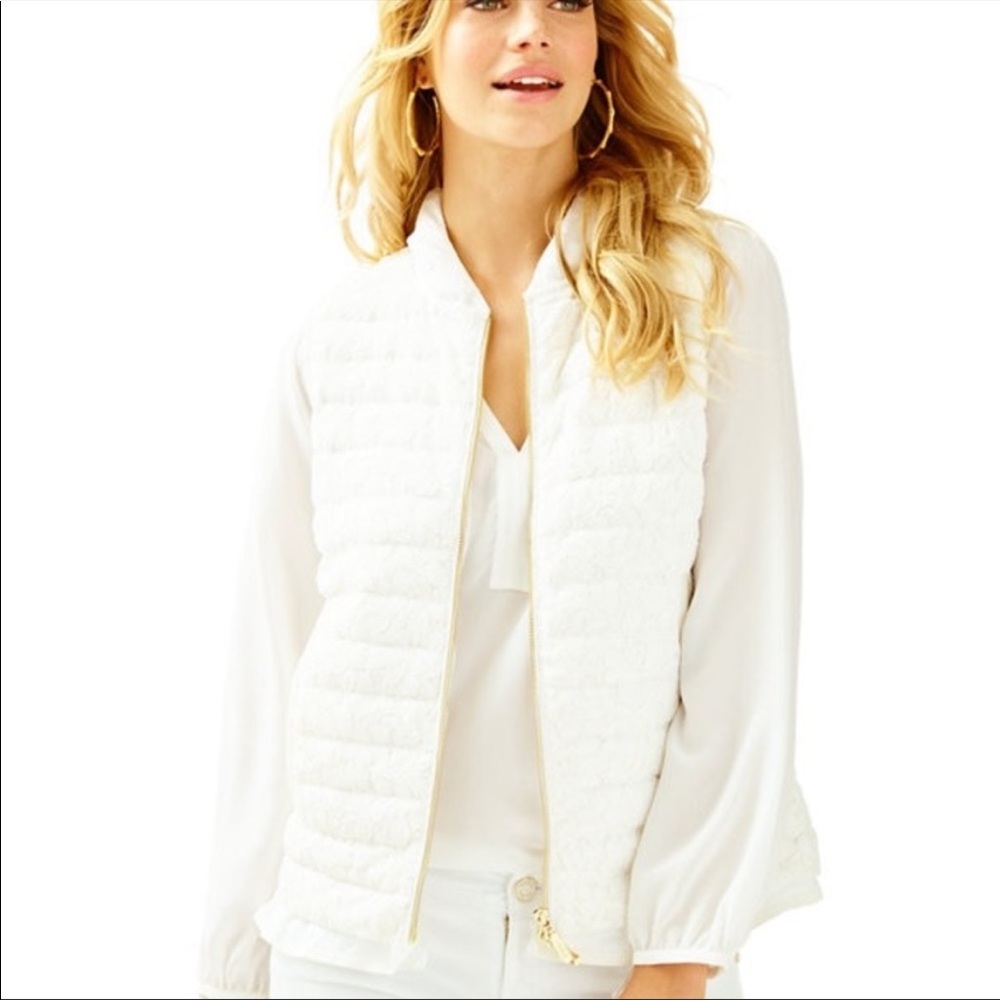 Lilly Pulitzer Cora Puffer Down Vest White Lace